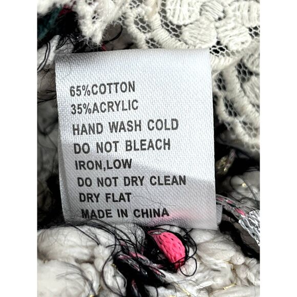 POL Striped Knit Sweater Lace Trim Cream Size S Retro Grannycore Scoop Neck Cute - Picture 9 of 11